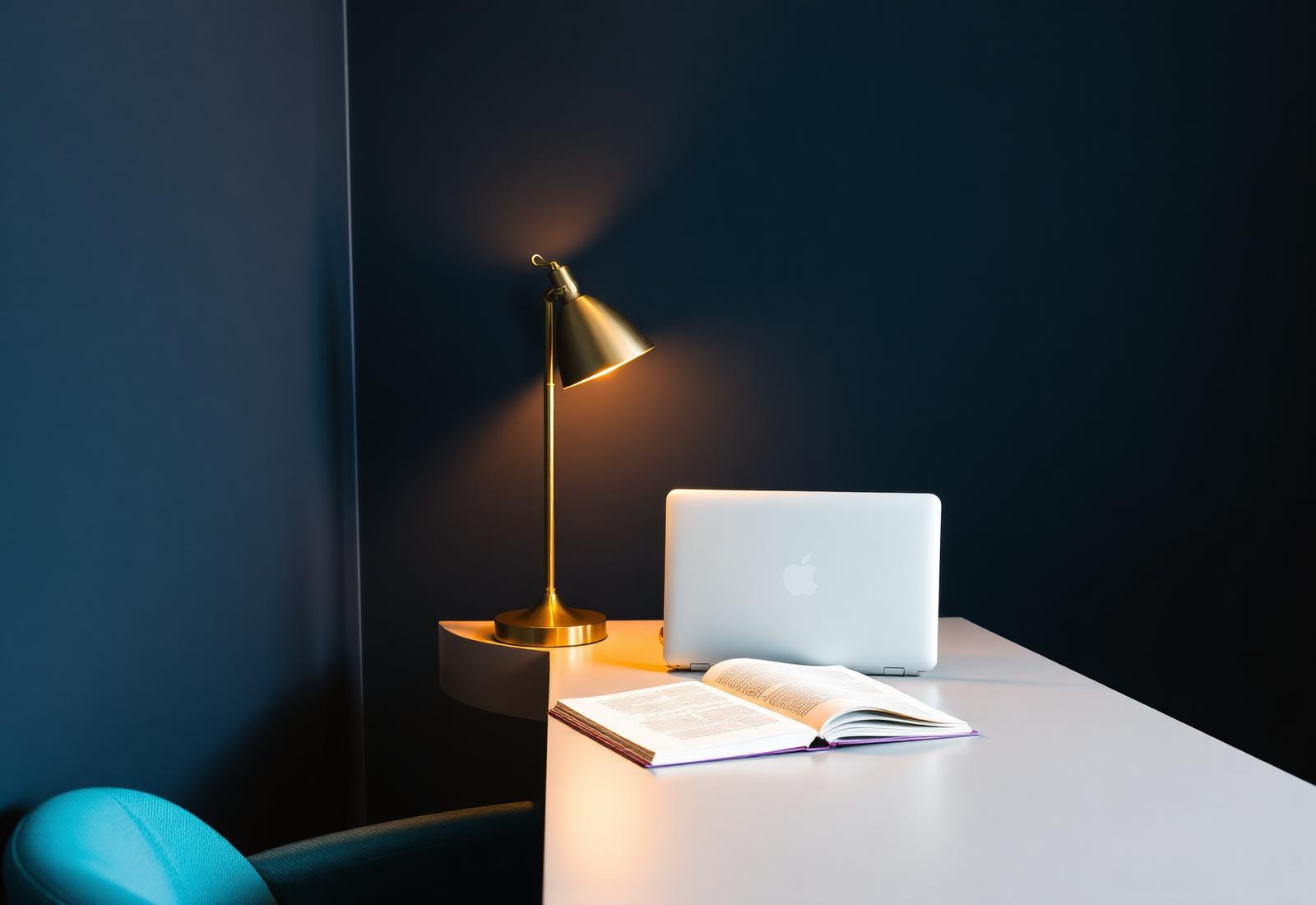 A quiet, organized consulting office at golden hour